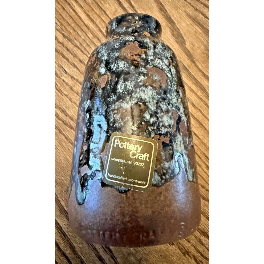 Vintage Pottery Craft Vase Drip High Glaze Art Pottery 5" Rust Brown Bluen USA